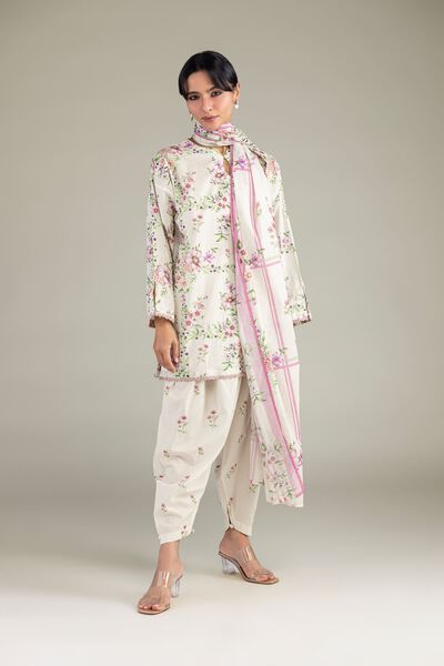 Printed Cambric Floral Short Kurta