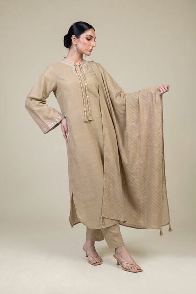 Embroidered Light Khaddar Beige Khaddar Dupatta