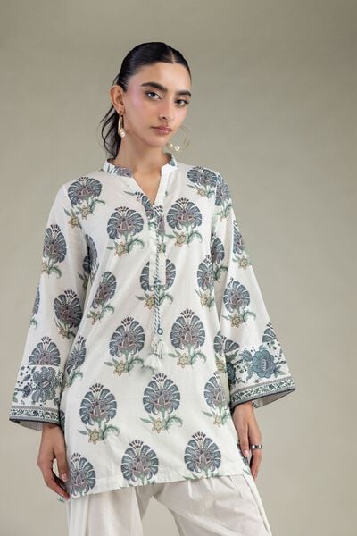 Printed Cambric White Printed Kurta