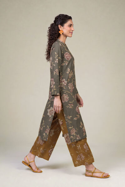 Printed Light Khaddar Mustard Printed Pants