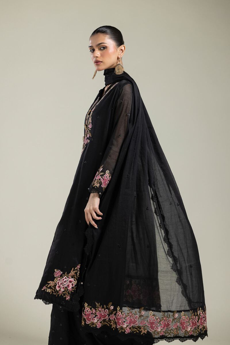 Floral Black Dupatta