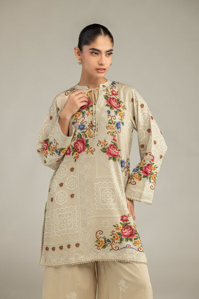 Floral Beige Kurta, image 1