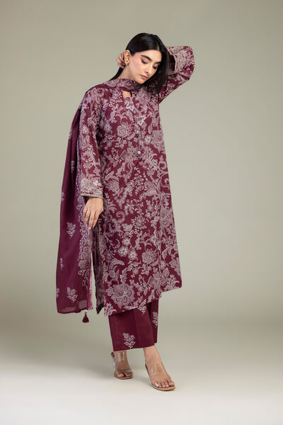 Embroidered Cambric Floral Maroon Pants