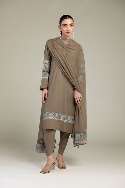 Embroidered Raw Silk Brown Solid Shalwar