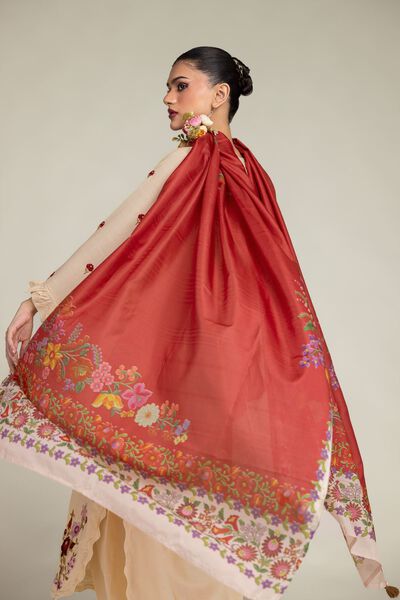 Floral Red Dupatta, image 1
