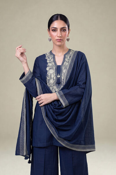 Embroidered Light Khaddar Navy Khaddar Kurta