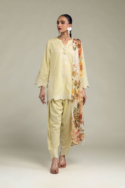Embroidered Raw Silk Yellow Silk Shalwar