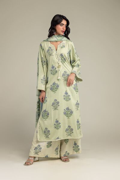 Embroidered Raw Silk Floral Green Pants