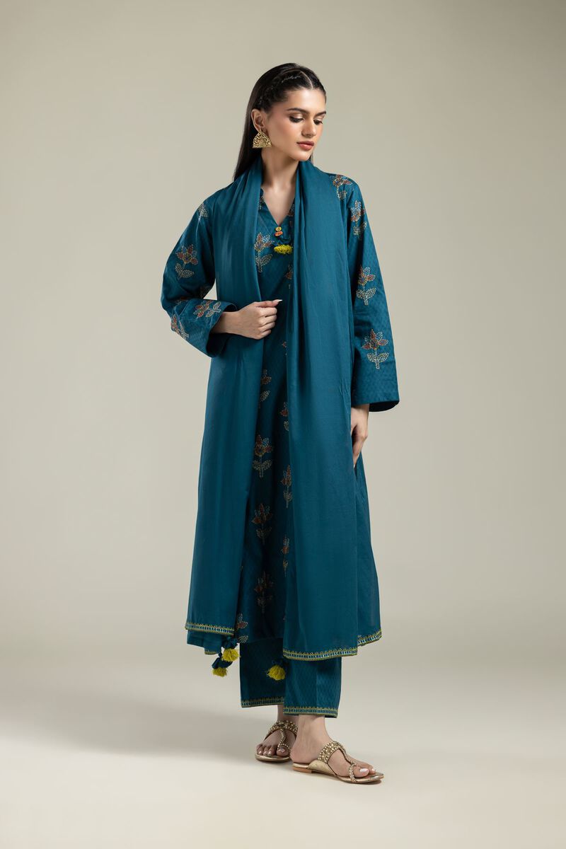 Teal Lawn Dupatta