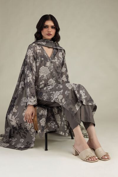 Embroidered Lawn Gray Lawn Kurta