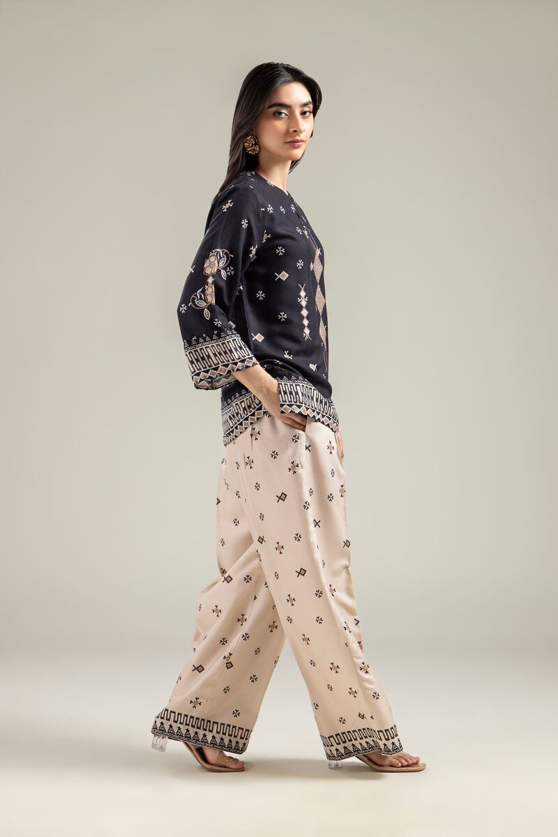 Geometric Beige Trousers