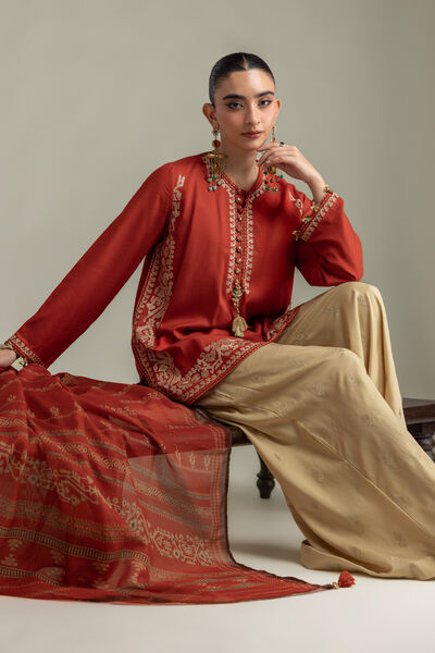 Embroidered Raw Silk Short Silk Kurta