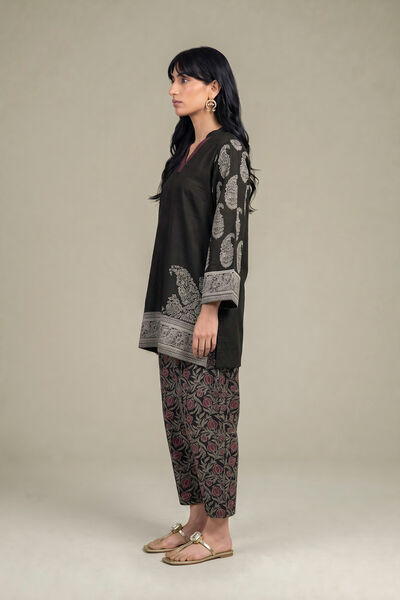 Printed Light Khaddar Black Floral Shalwar