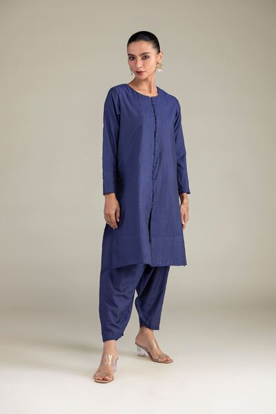 Dyed Textured Raw Silk Solid Silk Shalwar
