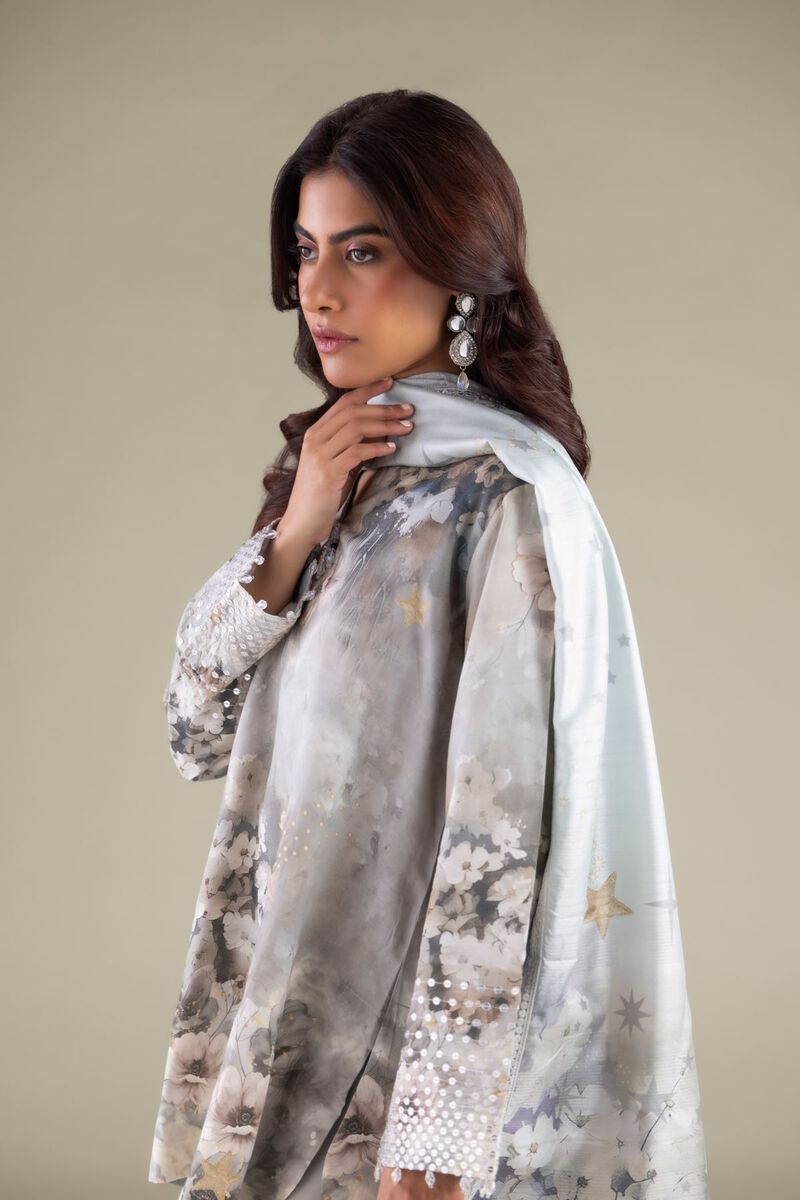 Gray Floral Dupatta