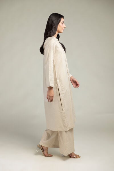 Beige Solid Pants, image 1