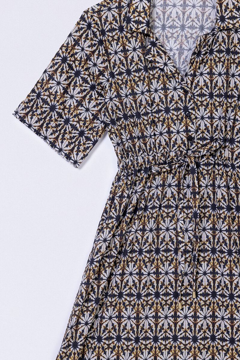 knee length dresses for ladies PHAGUN POWDER BLUE KHADI PRINTED COTTON CAMBRIC DRESS  Abbaran by Shobha