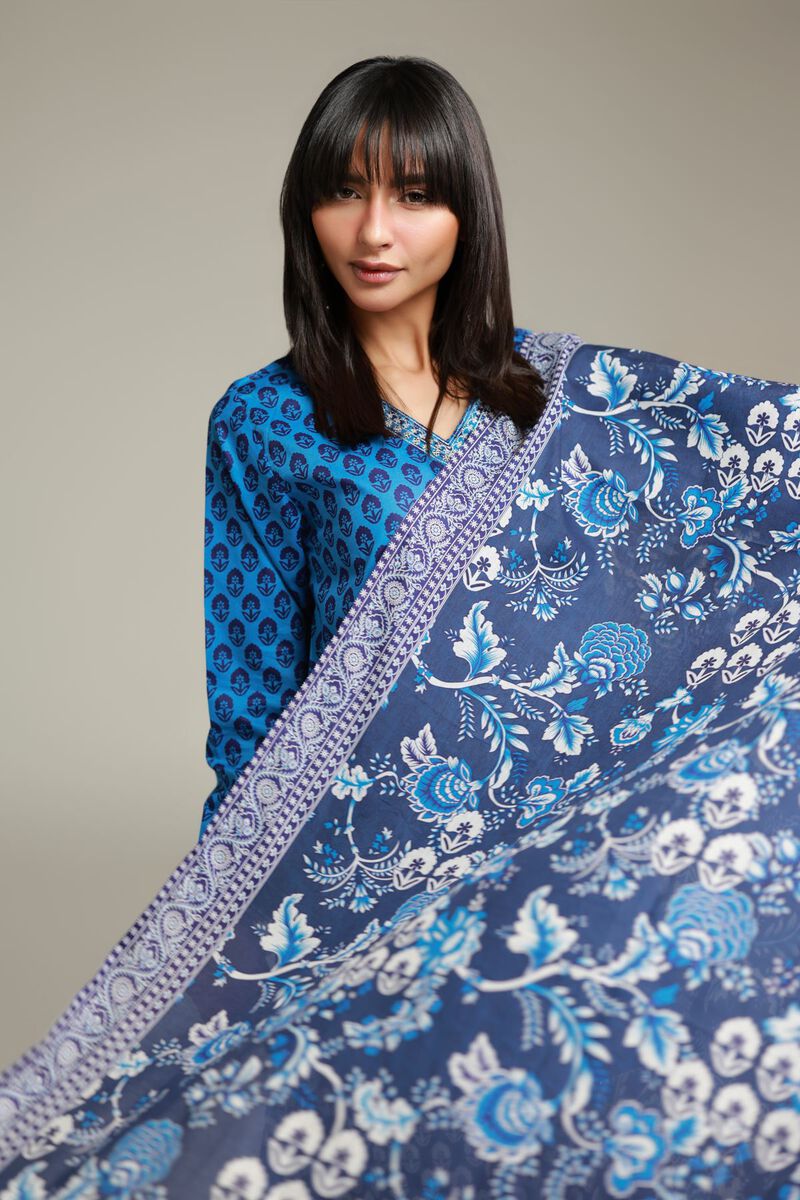 Navy Lawn Dupatta