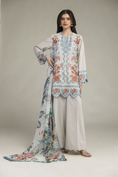 Embroidered Cambric Fabrics 3 Piece