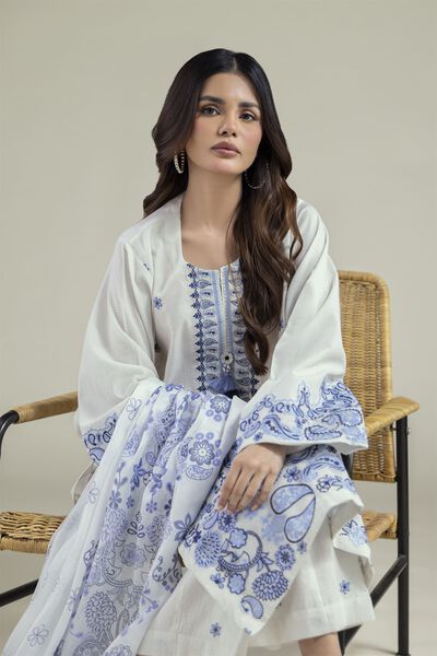 Embroidered Cotton Dobby Cotton Tailored 3-piece