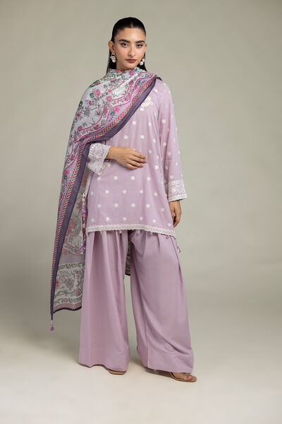 Embroidered Raw Silk Solid Lavender Shalwar