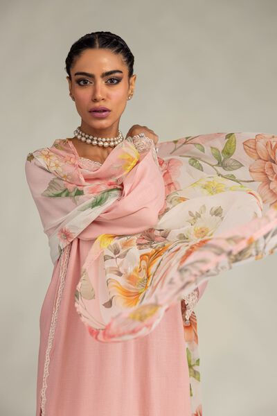 Embroidered Mesuri Pink Floral Dupatta