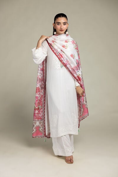 Embroidered Raw Silk White Silk Pants