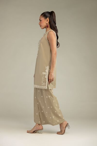Embroidered Cambric Beige Cambric Pants