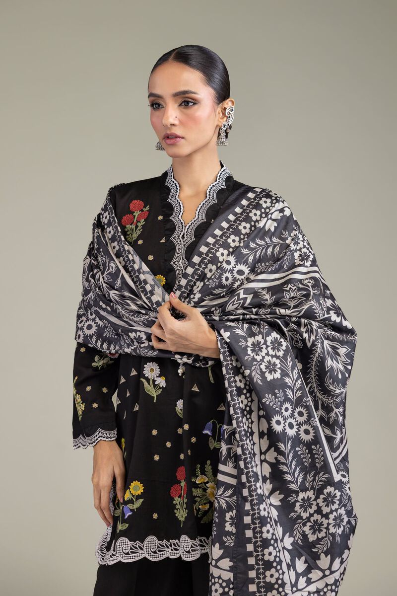 Floral Black Dupatta view 2