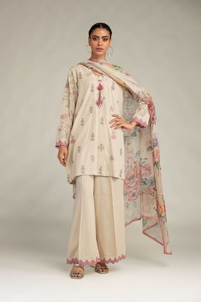 Beige Solid Pants, image 1
