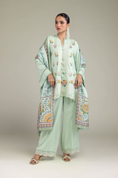 Embroidered Raw Silk Floral Silk Pants