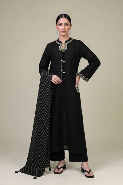 Embroidered Light Khaddar Black Khaddar Kurta
