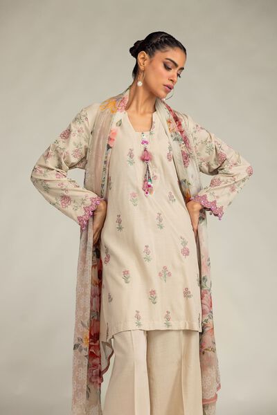 Floral Beige Kurta, image 1