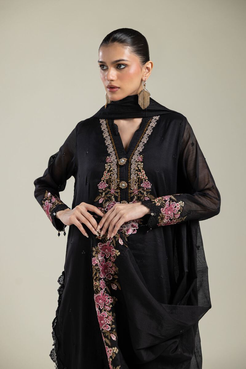 Floral Black Dupatta