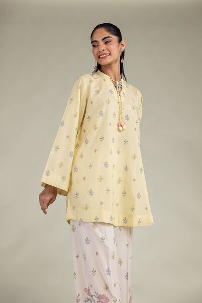 Printed Cotton Viscose Short Yellow Kurta