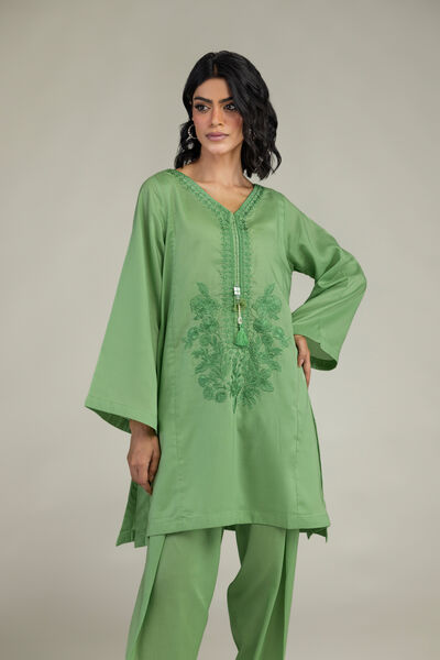 Green V-Neck Kurta, image 1