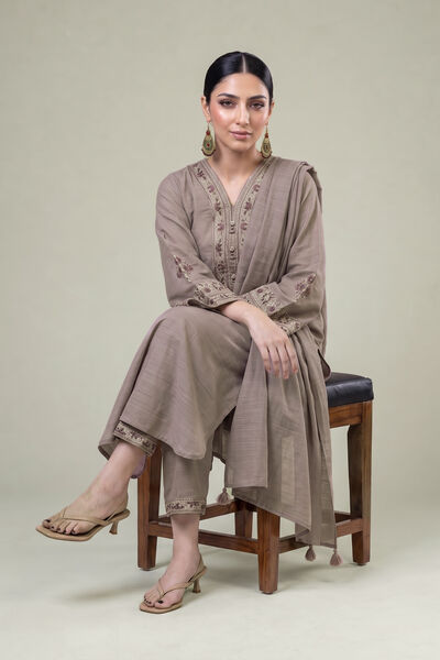 Embroidered Light Khaddar Solid Khaddar Pants