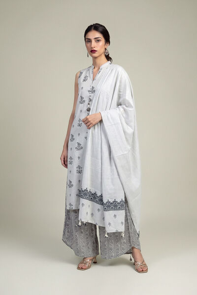 Embroidered Raw Silk Gray Silk Pants