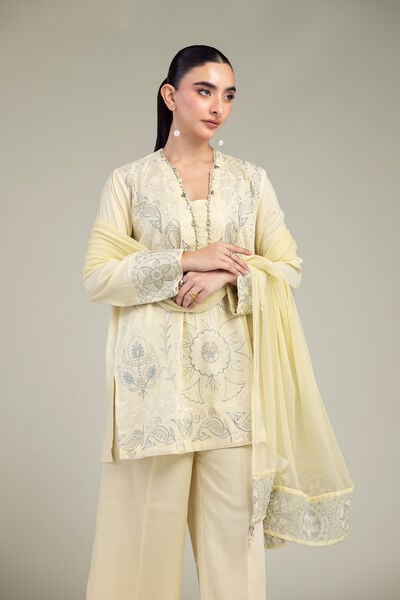 Embroidered Chiffon Yellow Chiffon Dupatta