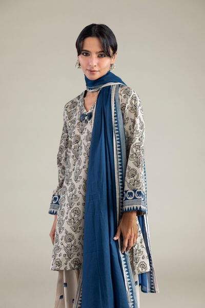 Beige V-Neck Kurta, image 1