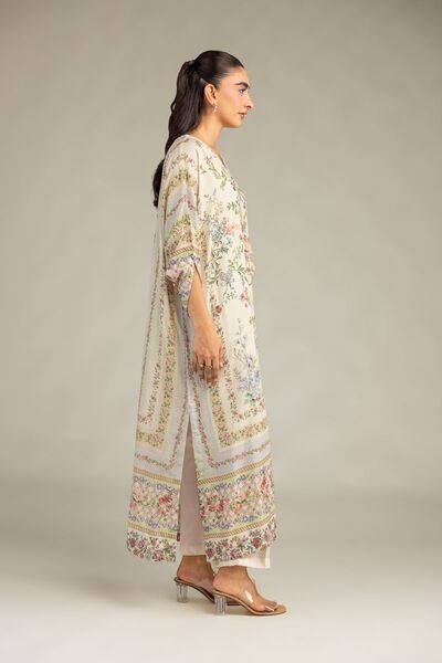 Printed Raw Silk Solid Silk Pants