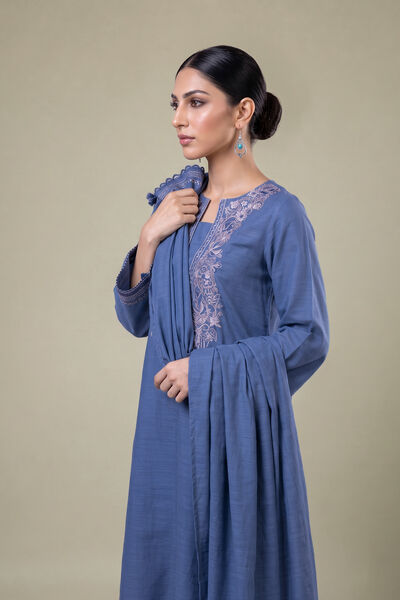 Embroidered Light Khaddar Blue Khaddar Dupatta