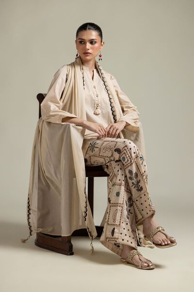 Beige Cotton Kurta, image 1