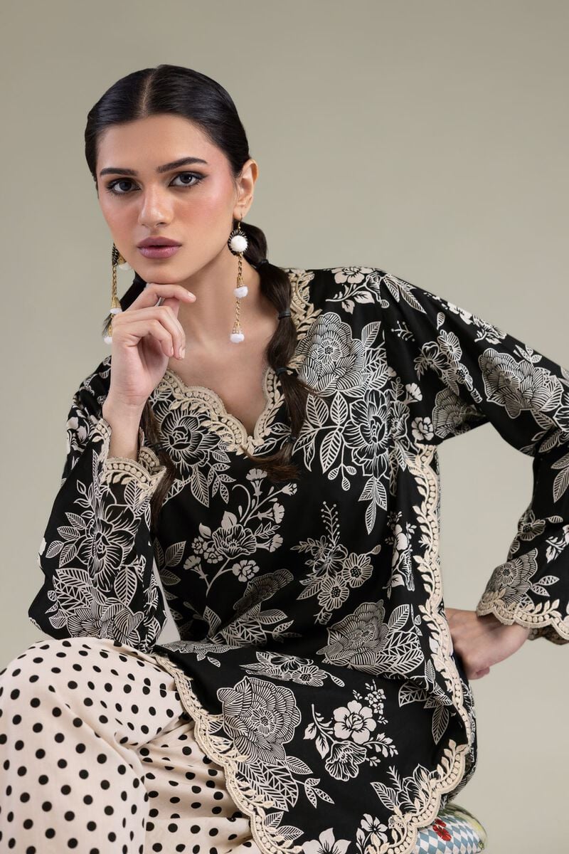 Black Floral Kurta