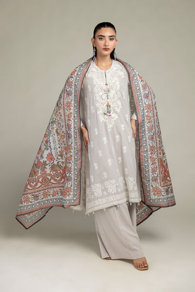 Embroidered Raw Silk Floral Longline Kurta