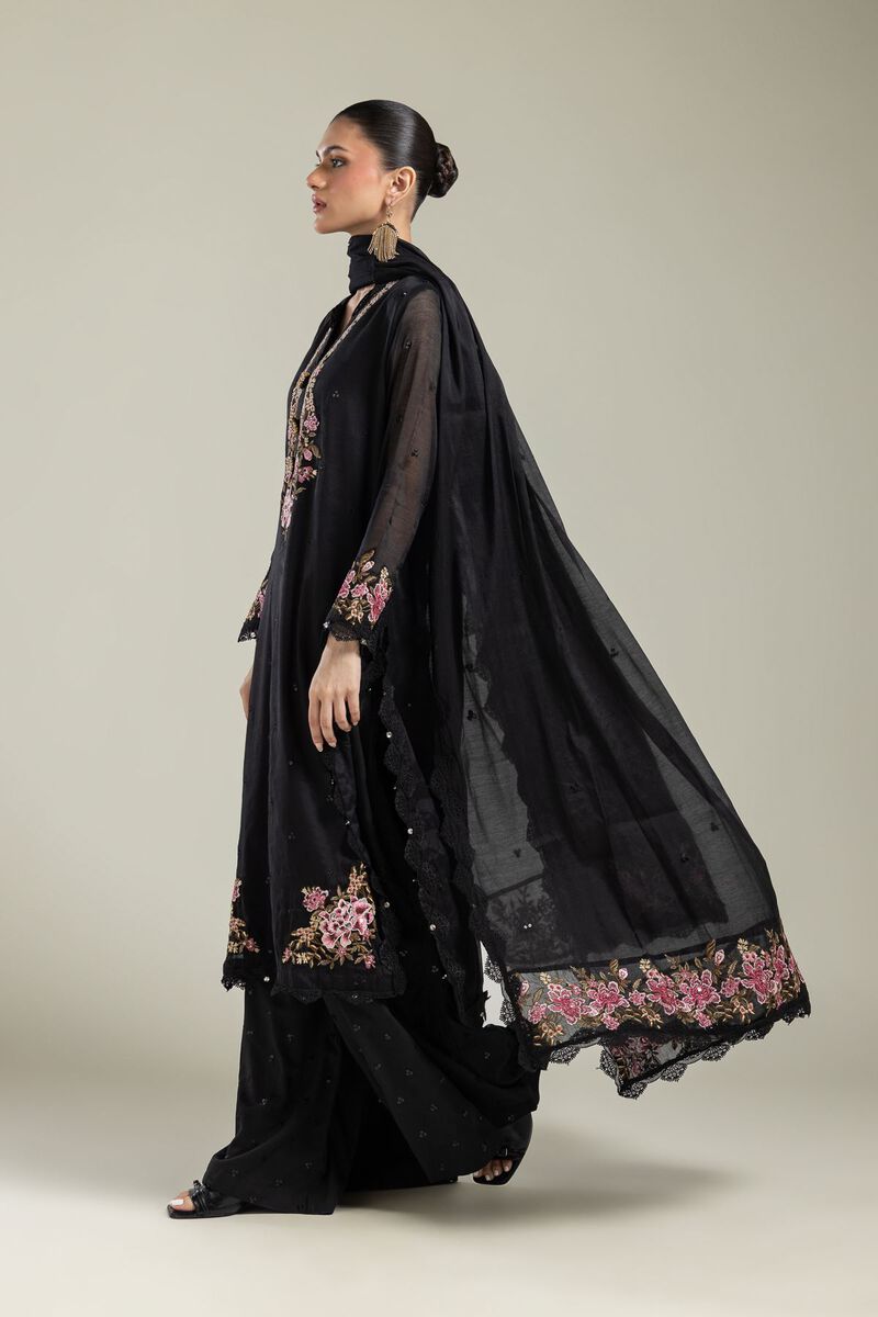 Floral Black Dupatta