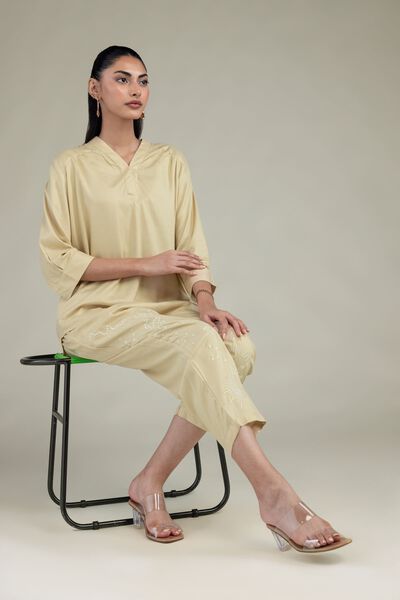 Embroidered Viscose Crepe Short V-Neck Blouse