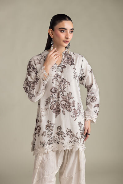 Printed Raw Silk Floral Short Kurta