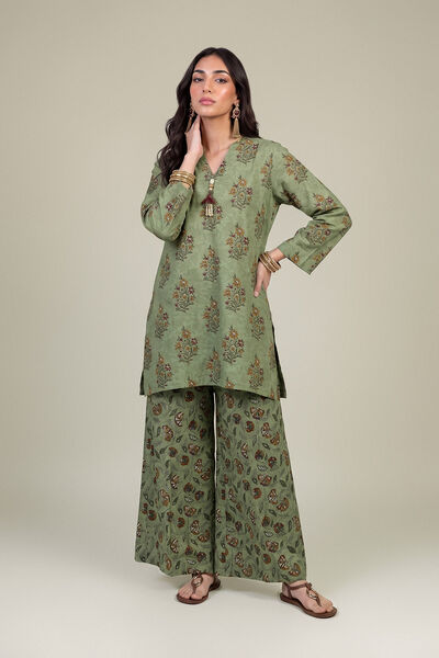 Printed Light Khaddar Floral Green Pants