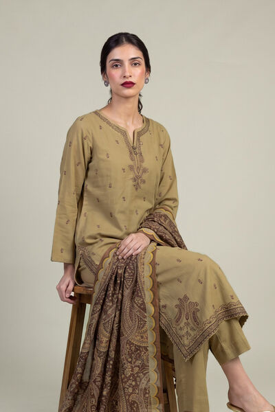 Embroidered Raw Silk Olive Silk Kurta